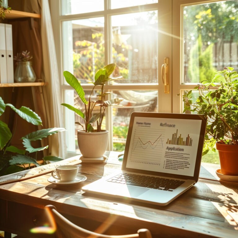 laptop showing a graph and a home refinancing loan application