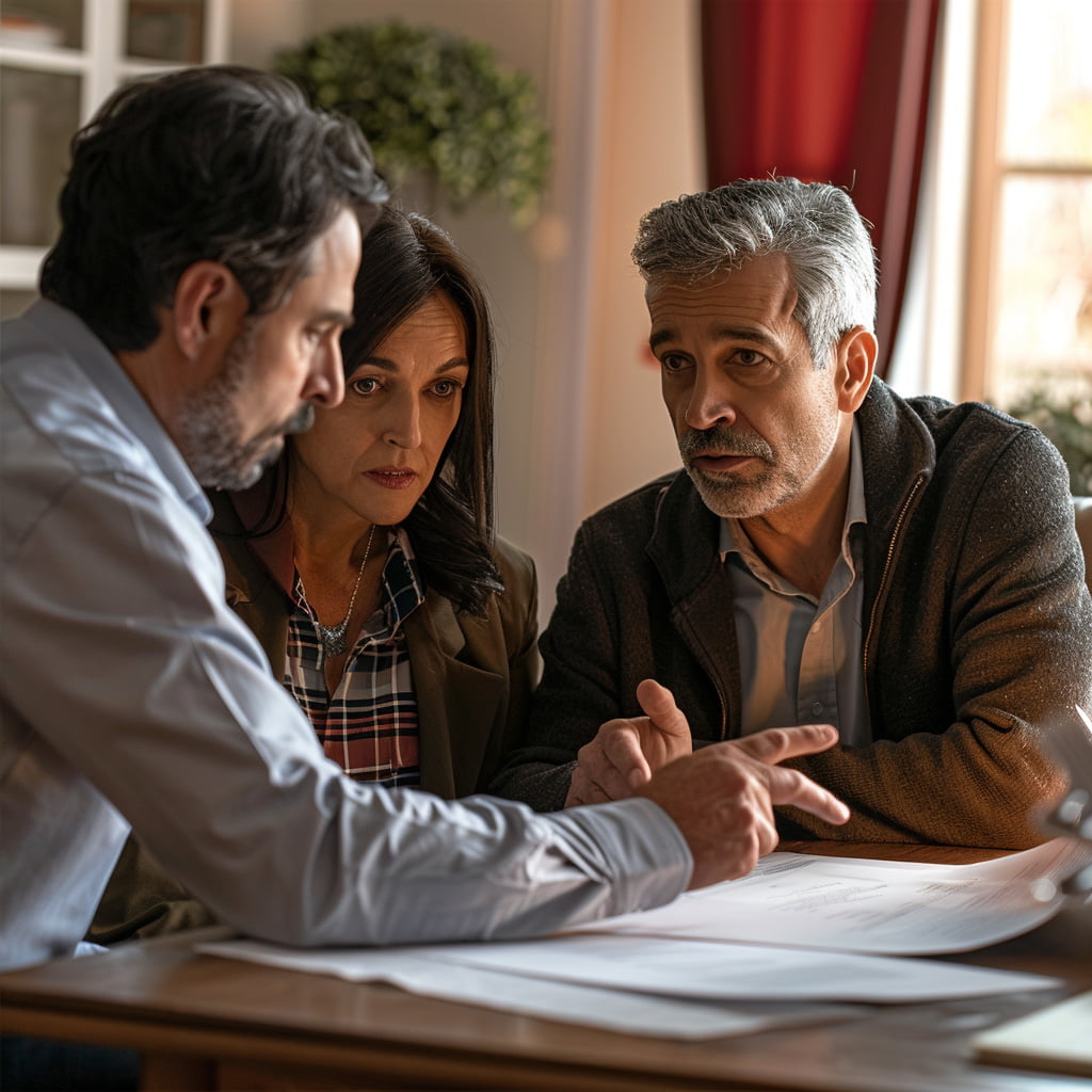 couple sitting down with their agent settling a short sale.