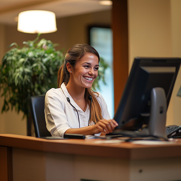 happy receptionist