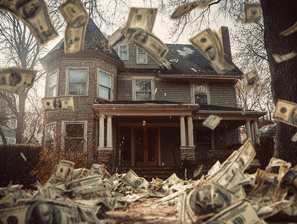 money in front of a house representing closing cost on a purchase